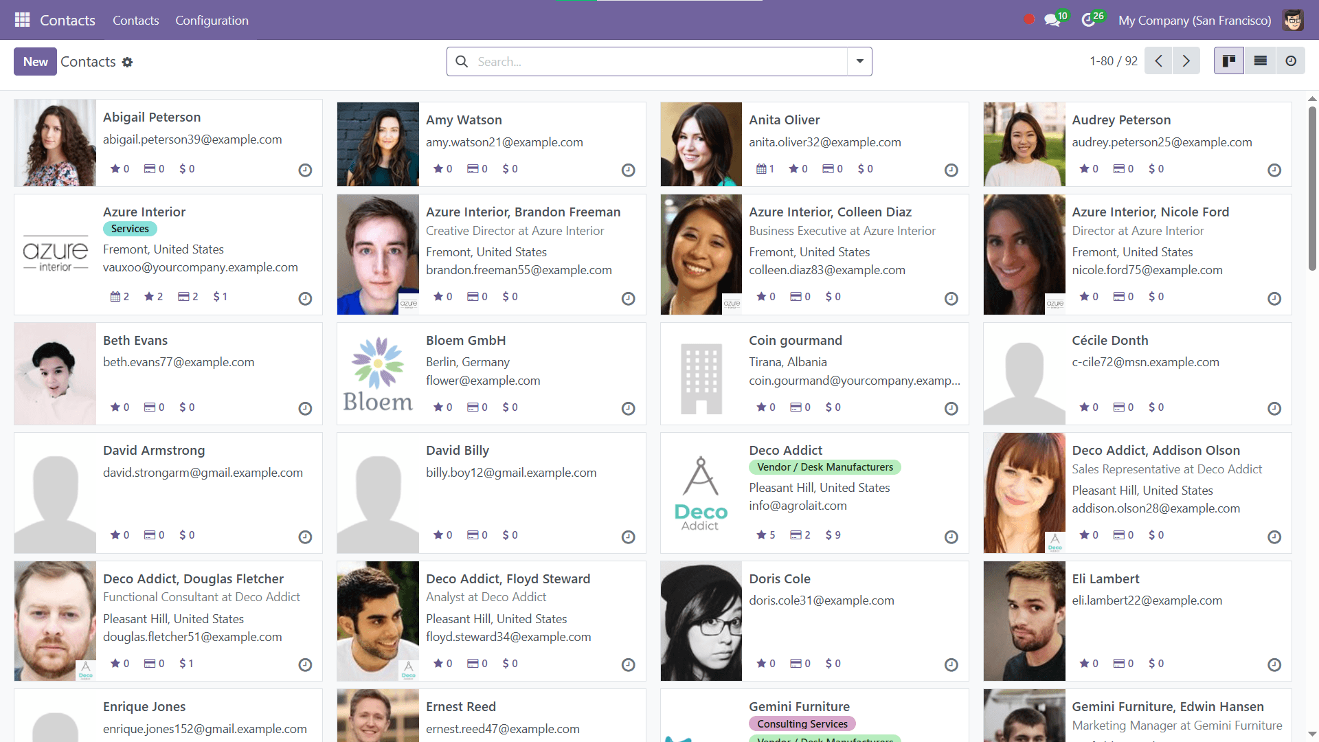 Contacts module with unified company and individual profiles