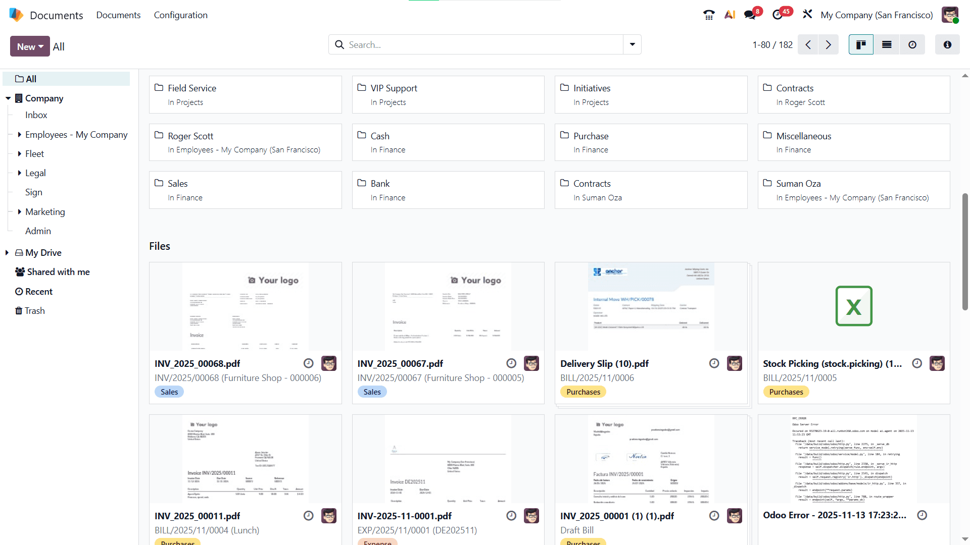 Documents module with folder hierarchy and approvals